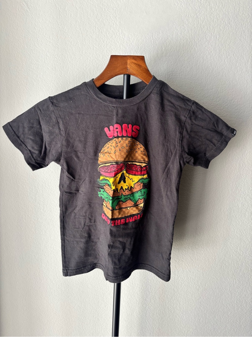 Vans Black Kids Tee with Colorful Burger Skull Graphic